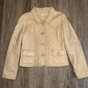 VTG Wilson's Leather Genuine Leather Beige Quilted Blazer Jacket Womens L